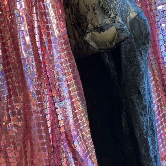 Lace & embroidered black formal dress with sheer lace top - Picture 12 of 16